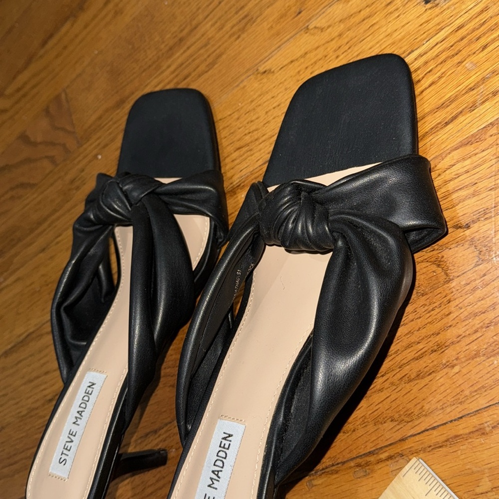 Steve Madden Black Heels Square Toe Heeled Sandal Black New shoes heels outing - Picture 7 of 7